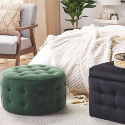 Beliani Dark Green Velvet Round Pouffe Button-Tufted, 55Cm Diameter, 30Cm High - thumbnail 2