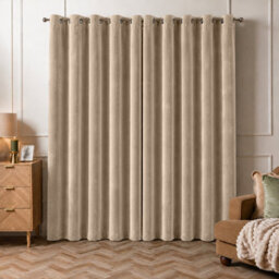 Aspire Homeware Beige Velvet Curtain Room Darkening Blackout Eyelet Curtain Pair (W) 168Cm X (D)228Cm With Tie Back Pair - thumbnail 7