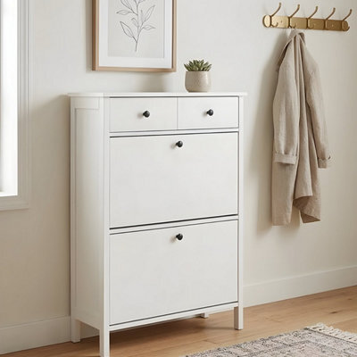 Nöa & Nani Noa & Nani Kira White Shoe Storage Cabinet - Slim Wooden Shoe Rack For Hallway & Entryway - Space-Saving Organiser Unit - image 1