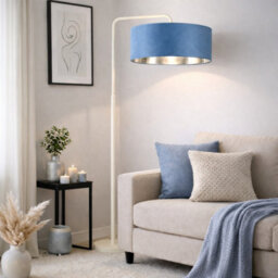 CGC Lighting Cgc Kyra Cream Angled Floor Lamp With Teal 45Cm Velvet Lampshade