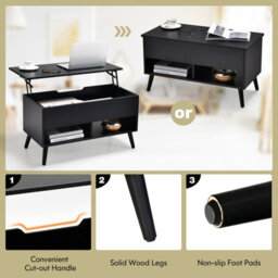 Costway Wooden Lift Top Coffee Table Flip Top Cocktail Center Table Living Room - thumbnail 9