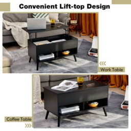 Costway Wooden Lift Top Coffee Table Flip Top Cocktail Center Table Living Room - thumbnail 8