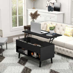 Costway Wooden Lift Top Coffee Table Flip Top Cocktail Center Table Living Room - thumbnail 1