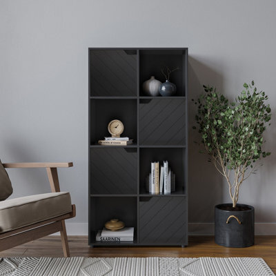 Urbn-Living Urbnliving 119Cm Height Black Wooden 8 Cube Bookcase With Line Door Display Shelf Storage Shelving Cupboard - image 1