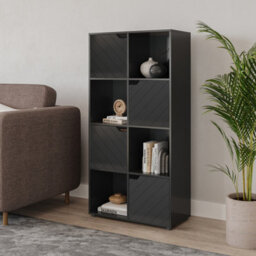 Urbn-Living Urbnliving 119Cm Height Black Wooden 8 Cube Bookcase With Line Door Display Shelf Storage Shelving Cupboard - thumbnail 2