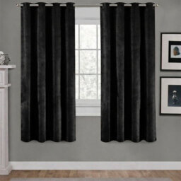 Aspire Homeware Black Blackout Velvet Curtain Thermal Insulated Eyelet Window Curtain Pair (W)168Cm X (D)137Cm