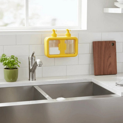 Double Soap Dispenser Countertop Bathroom Shampoo Shower Gel Lotion Press Pump Yellow - image 1