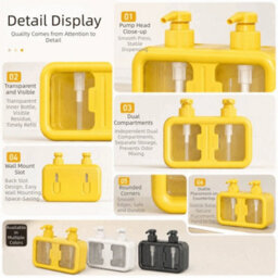 Double Soap Dispenser Countertop Bathroom Shampoo Shower Gel Lotion Press Pump Yellow - thumbnail 2