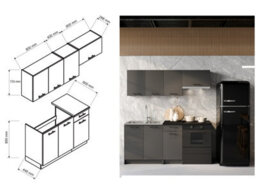 Impact Furniture Kitchenette Small Kitchen Cabinets 5 Units Complete Set 180Cm Black Grey Fitted Kitchen Package With Worktop Lina - thumbnail 5