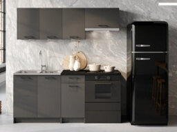 Impact Furniture Kitchenette Small Kitchen Cabinets 5 Units Complete Set 180Cm Black Grey Fitted Kitchen Package With Worktop Lina - thumbnail 3