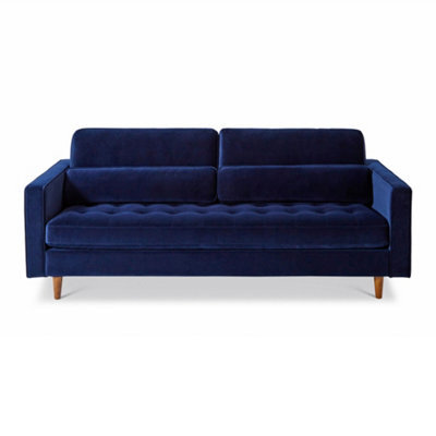 Skye Velvet Mid Century Midnight Blue 4 Seater Sofa - Fully Assembled By Roseland Furniture - image 1