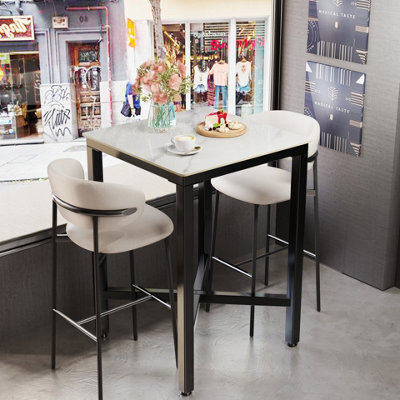 Fativo L70Xw70Xh105Cmtall Sintered Stone Marble Square Bar Table Dining Table Cocktail Hour Social Gathering, White - image 1