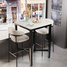 Fativo L70Xw70Xh105Cmtall Sintered Stone Marble Square Bar Table Dining Table Cocktail Hour Social Gathering, White - thumbnail 1