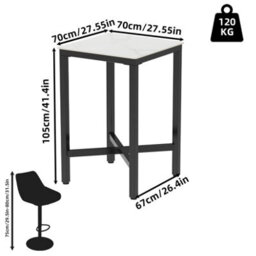 Fativo L70Xw70Xh105Cmtall Sintered Stone Marble Square Bar Table Dining Table Cocktail Hour Social Gathering, White - thumbnail 2
