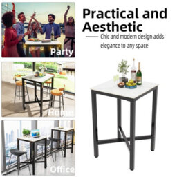 Fativo L70Xw70Xh105Cmtall Sintered Stone Marble Square Bar Table Dining Table Cocktail Hour Social Gathering, White - thumbnail 4