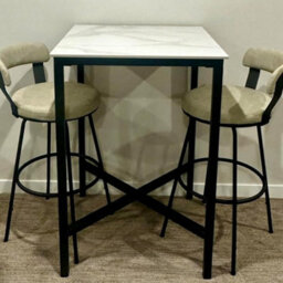 Fativo L70Xw70Xh105Cmtall Sintered Stone Marble Square Bar Table Dining Table Cocktail Hour Social Gathering, White - thumbnail 9