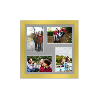 AK Frames 12X12 Gold Modern Multi Photo Frame With Silver Mount - Holds 4 Apertures (4X) 6X4 Photos - image 1
