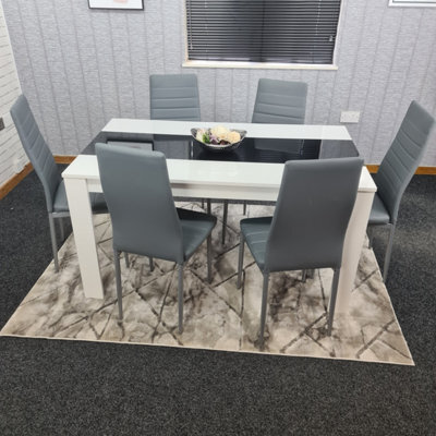 Kosy Koala Modern White And Black Wood Dining Table With 6 Grey Faux Leather Metal Chairs - image 1