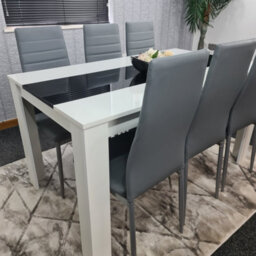 Kosy Koala Modern White And Black Wood Dining Table With 6 Grey Faux Leather Metal Chairs - thumbnail 9