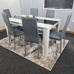 Kosy Koala Modern White And Black Wood Dining Table With 6 Grey Faux Leather Metal Chairs - thumbnail 3