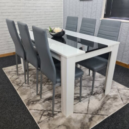 Kosy Koala Modern White And Black Wood Dining Table With 6 Grey Faux Leather Metal Chairs - thumbnail 6