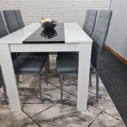 Kosy Koala Modern White And Black Wood Dining Table With 6 Grey Faux Leather Metal Chairs - thumbnail 5