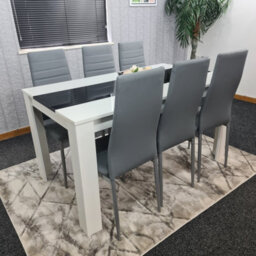 Kosy Koala Modern White And Black Wood Dining Table With 6 Grey Faux Leather Metal Chairs - thumbnail 7