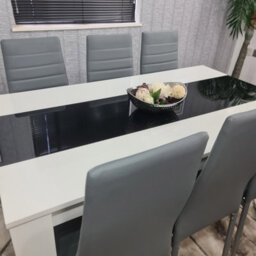 Kosy Koala Modern White And Black Wood Dining Table With 6 Grey Faux Leather Metal Chairs - thumbnail 4