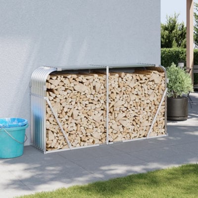 Walplus Log Holder Silver 180X45X100 Cm Galvanised Steel - image 1