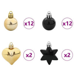 Vidaxl Christmas Bauble Set 40 Pcs Black And Gold Plastic - thumbnail 5