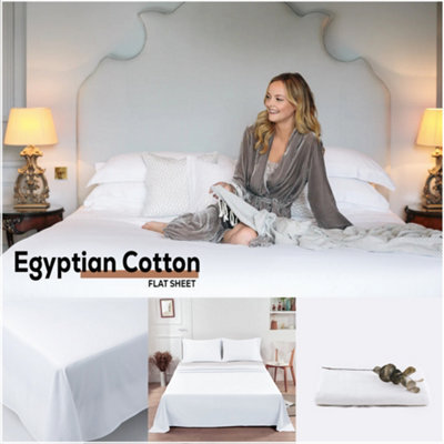 Ameha Flat Sheet 100% Egyptian Cotton Bedsheet Breathable Non Iron Fade Resistant Hotel Quality White Single Size Sheet 175X275 Cm - image 1