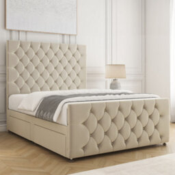 Bsspoke Maya Divan Bed Set Cream Plush Velvet 54Inch Headboard & 20Inch Footboard 2 Drawers Footend & Mattress In All Sizes - thumbnail 3