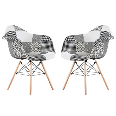 Life Interiors Set Of 2 Black/white Patchwork Accent Chairs With Wooden Legs And Black Metal Wire Frame - image 1