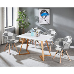 Life Interiors Set Of 2 Black/white Patchwork Accent Chairs With Wooden Legs And Black Metal Wire Frame - thumbnail 9