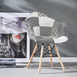Life Interiors Set Of 2 Black/white Patchwork Accent Chairs With Wooden Legs And Black Metal Wire Frame - thumbnail 2