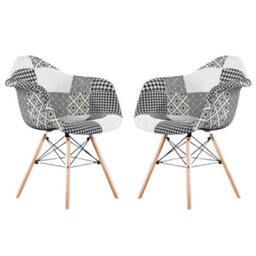 Life Interiors Set Of 2 Black/white Patchwork Accent Chairs With Wooden Legs And Black Metal Wire Frame - thumbnail 1