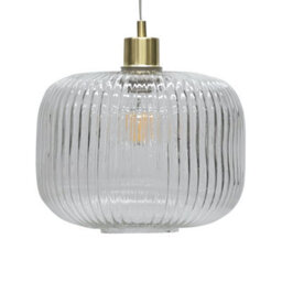 First Choice Lighting Set Of 2 Batley Large - Clear Ribbed Glass With Satin Brass Pendants - thumbnail 7