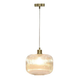 First Choice Lighting Set Of 2 Batley Large - Clear Ribbed Glass With Satin Brass Pendants - thumbnail 2