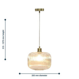 First Choice Lighting Set Of 2 Batley Large - Clear Ribbed Glass With Satin Brass Pendants - thumbnail 8