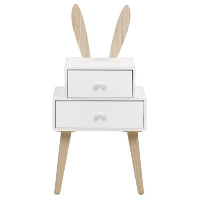 Wyld And Coco Littlenest Bunny Ear Nightstand White Finish With 2 Drawers - Compact Bedside Table For Nursery And Children's Room - image 1