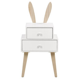 Wyld And Coco Littlenest Bunny Ear Nightstand White Finish With 2 Drawers - Compact Bedside Table For Nursery And Children's Room - thumbnail 1