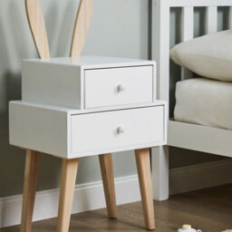 Wyld And Coco Littlenest Bunny Ear Nightstand White Finish With 2 Drawers - Compact Bedside Table For Nursery And Children's Room - thumbnail 2