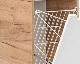 Impact Furniture Bathroom Cabinets Furniture Set With Tall Laundry Basket Unit And 600 Vanity Countertop Sink White Gloss Oak Arub - thumbnail 9