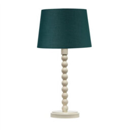 First Choice Lighting Bobbin - Ivory Lamp With Dark Green Cotton Shade