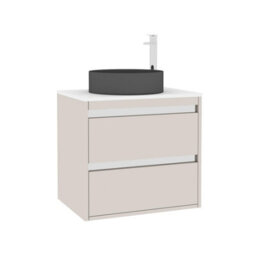 Royal Bathrooms Orion 600mm Warm Taupe Wall Hung Plain White Countertop Vanity Unit 2 Drawer With Art Round Basin & Chrome Accent Trim - thumbnail 6