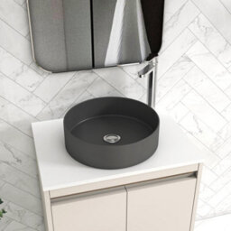 Royal Bathrooms Orion 600mm Warm Taupe Wall Hung Plain White Countertop Vanity Unit 2 Drawer With Art Round Basin & Chrome Accent Trim - thumbnail 5