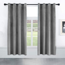 Oxford Homeware Eyelet Velvet Curtains Grey Fully Lined Blackout Thermal Insulated Eyelet Curtains Pair (W)168Cm X (L)137Cm