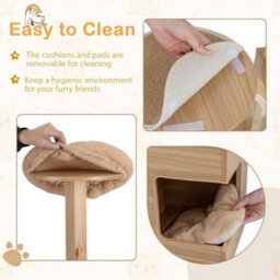 Wooden Cat Tree 129Cm Tall Cat Tower Cat Climbing Gurniture W/ Cat Condo - thumbnail 6
