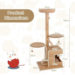 Wooden Cat Tree 129Cm Tall Cat Tower Cat Climbing Gurniture W/ Cat Condo - thumbnail 2