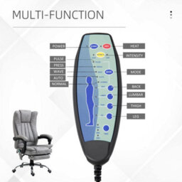 Vinsetto 6-Point Vibrating Heat Massage Chair, Reclining Desk Chair Grey - thumbnail 8